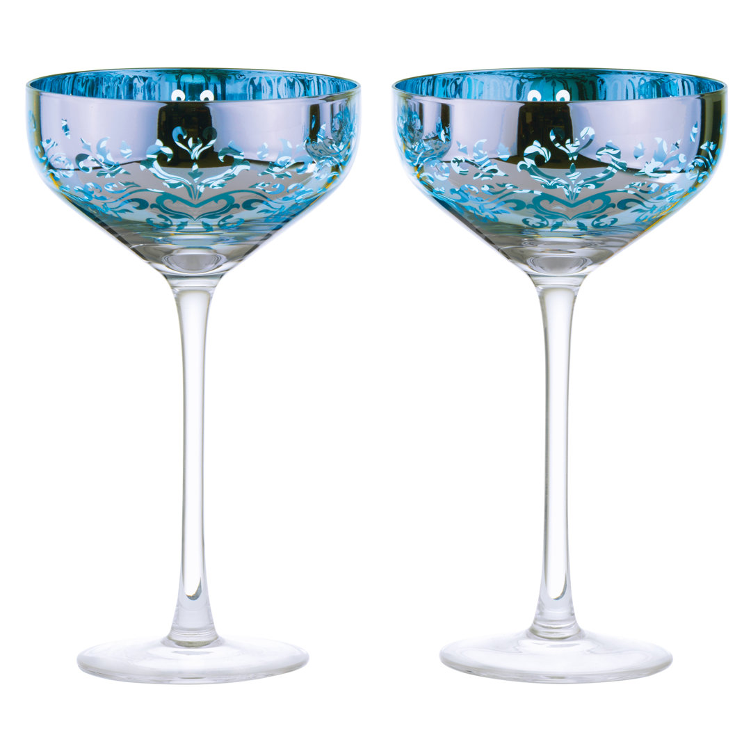 Filigree Champagne Saucers Blue