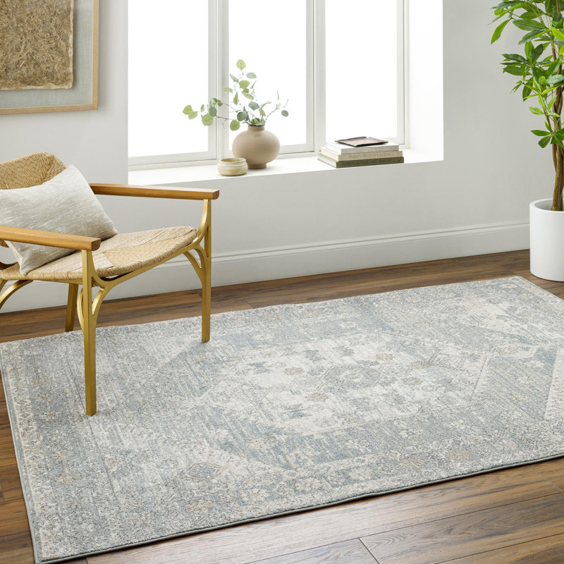 Rectangle Clapham Oriental Machine Woven Polypropylene Area Rug in Light Beige/Gray, Rectangle 5'3" x 7'