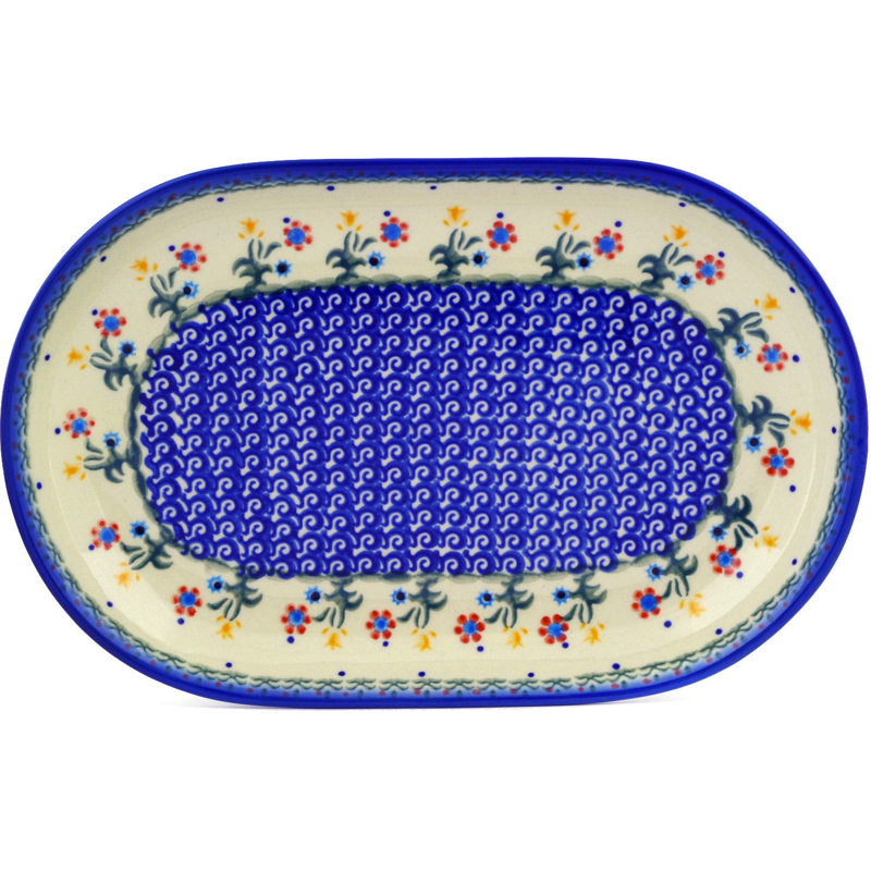 Spring Flowers Stoneware Platter, 0.98" H x 9.29" W x 5.91" D