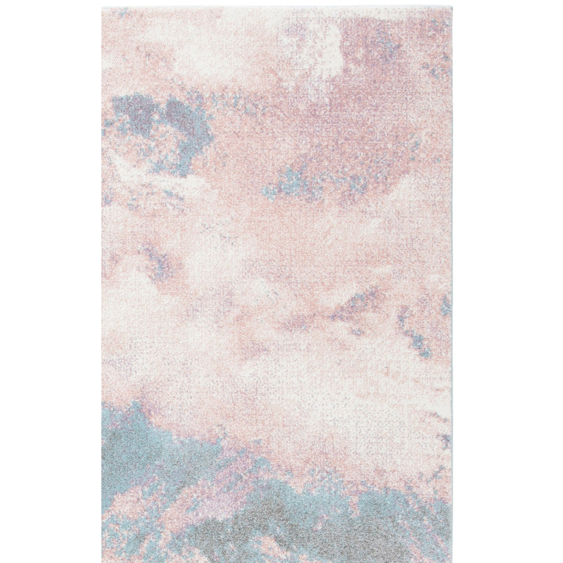 Tapis rose / bleu à motif abstrait Bellflower, Tapis de couloir 2 pi 3 po x 8 pi
