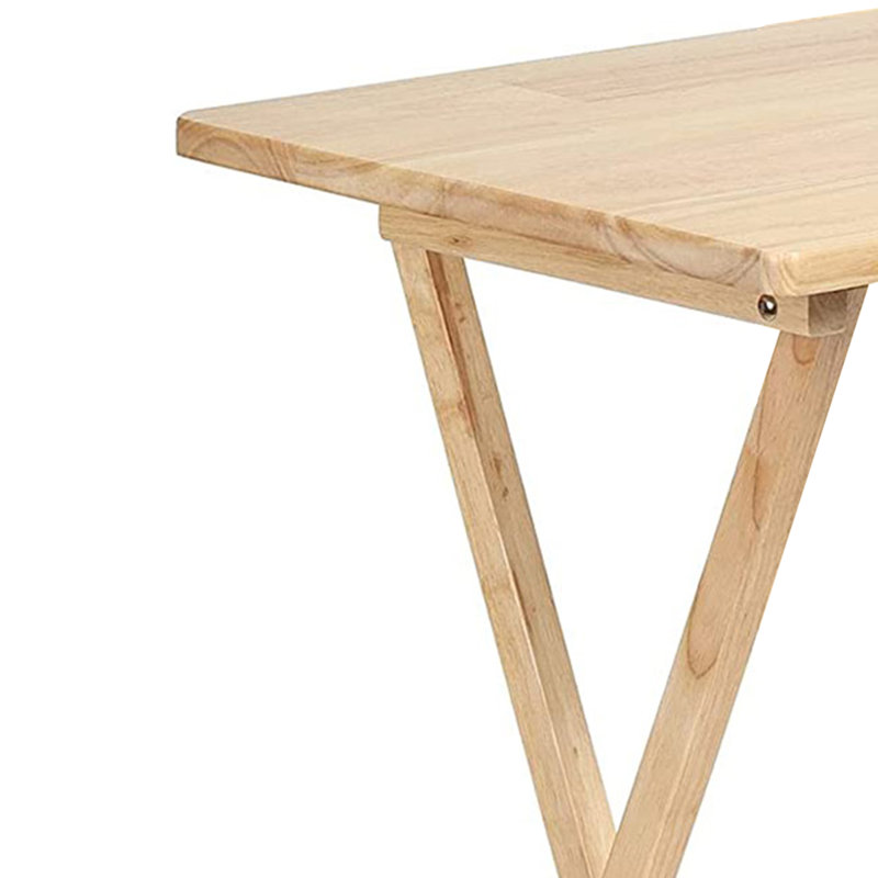 Natural Solid Wood Folding TV Tray Table Set with Storage Rack, 7-Piece