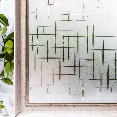 Window Film Non-Adhesive Frosting Privacy Film For Glass Windows Self Static-Cling Decorative Window Cling For Home Office UV Protection Cross Pattern