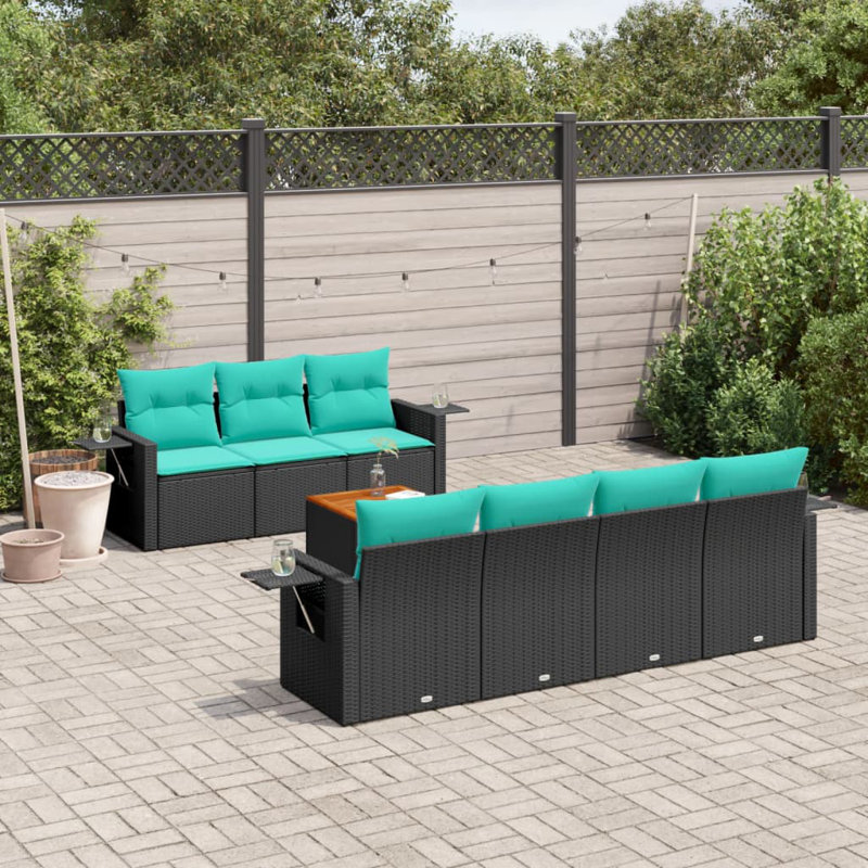  Ensemble de canapé de patio 8 pièces avec coussins en rotin de polyester noir