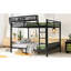 Grand lit superposé en métal noir pour adultes et adolescents, tablette de rangement, garde-corps
