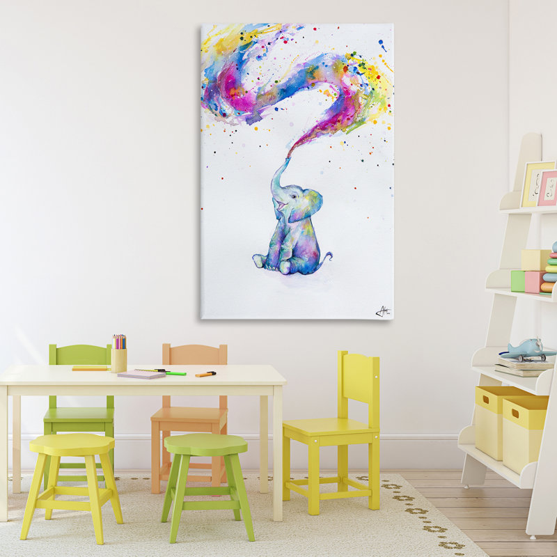 Printemps, éléphant et toile éclaboussée de peinture, conception de Marc Allante, H 45 po x l 30 po