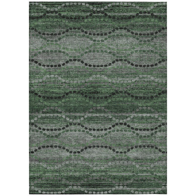 Machine Washable Indoor/Outdoor Xhevrie Olive Rug