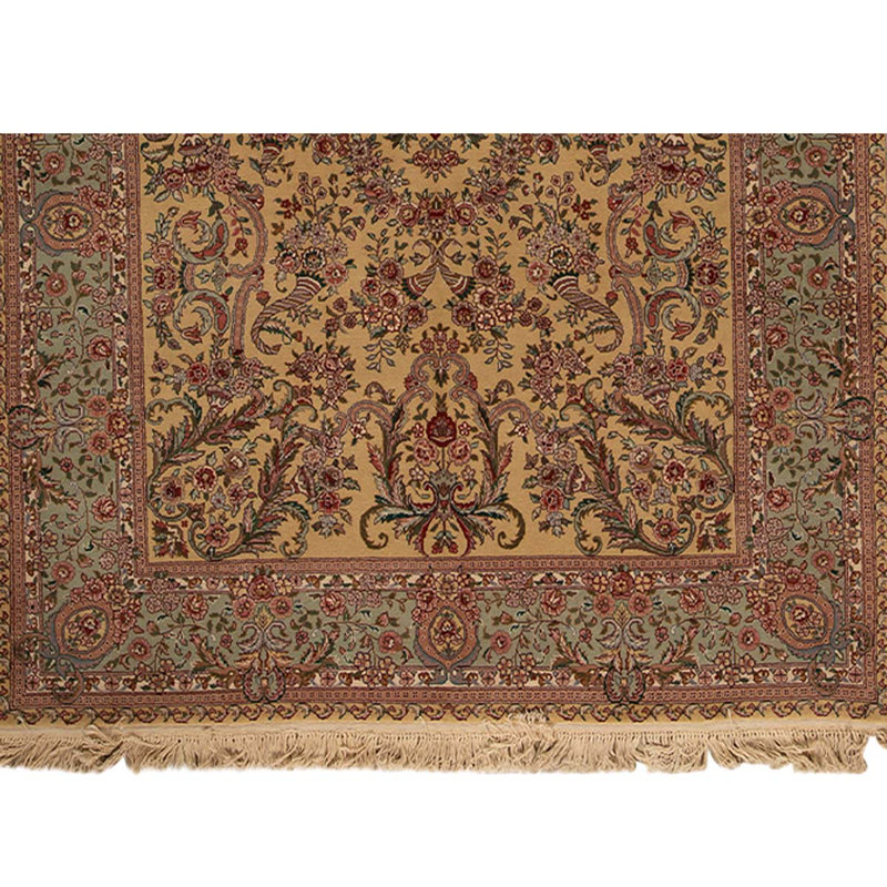 Tapis doré / brun / rouge / vert de haute qualité noué à la main