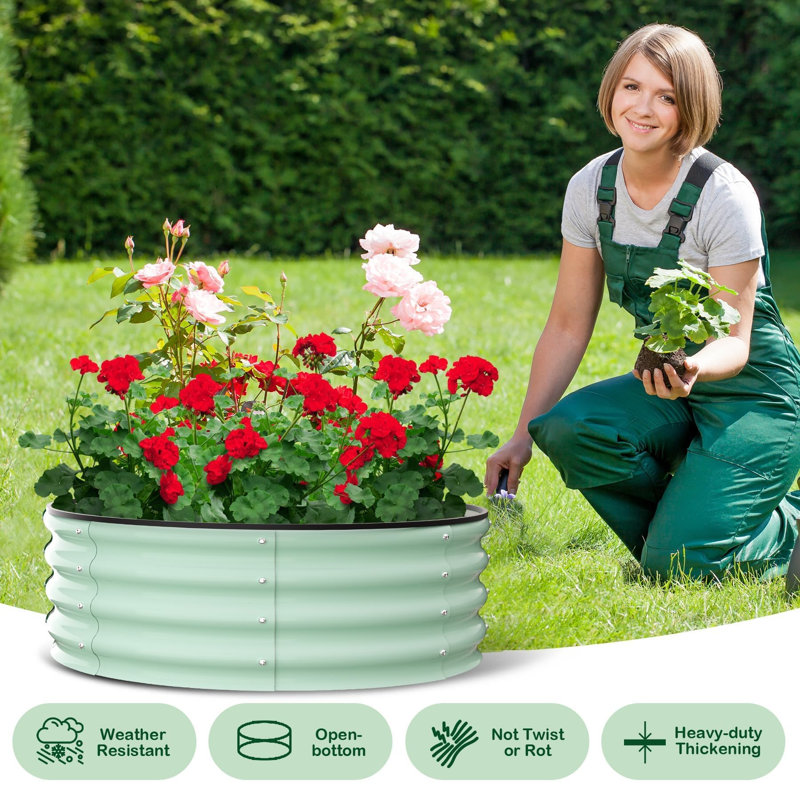 Metal Raised Garden Bed, 30cm H x 120cm W x 120cm D, Green