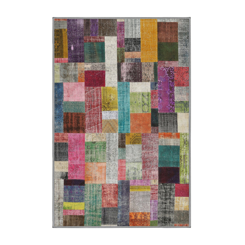 Tapis brun/vert/rouge contemporaine Yayla, Rectangle 5 pi x 7 pi