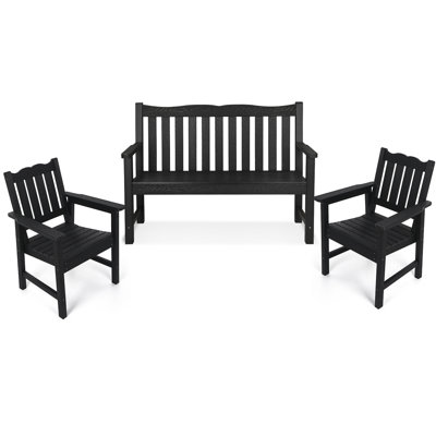 Ensemble de banc de jardin et de chaises toutes saisons, ensemble de meubles de patio 3 pièces, 2 chaises de patio et 1 banc de jardin
