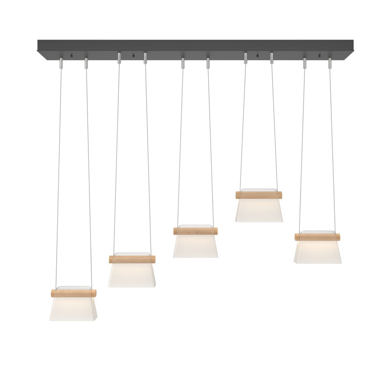 Cowbell 5 - Light Kitchen Island Geometric LED Pendant, Clear Glass with Frosted Diffuser, Black