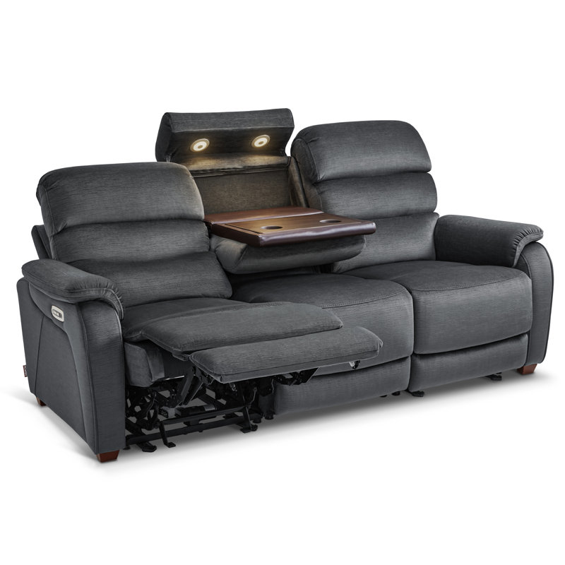 Power Reclining Sofa with Drop Down Table, Touch light, 3-Seat Recliner Couch with Adjustable Headrest, Dark Gray