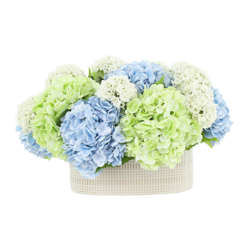Assorted Hydrangea and Viburnum in Ceramic Vase