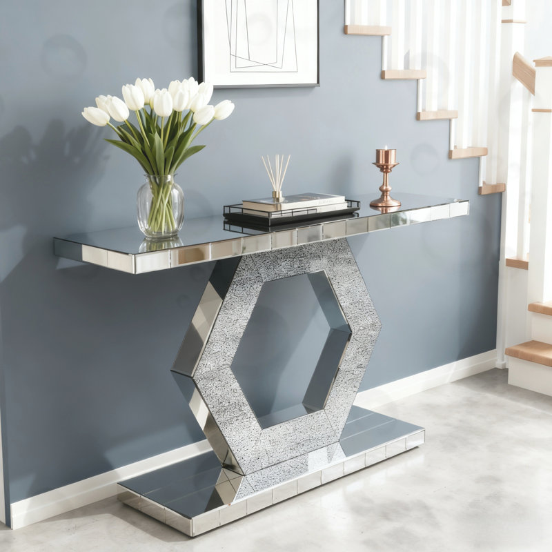 Hexagon Mirror console table with Diamond Glass Effects