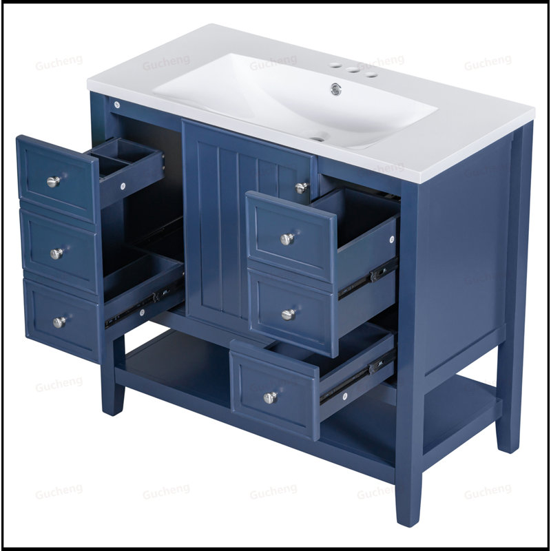 Meuble-lavabo 36 po avec trois tiroirs, Bleu