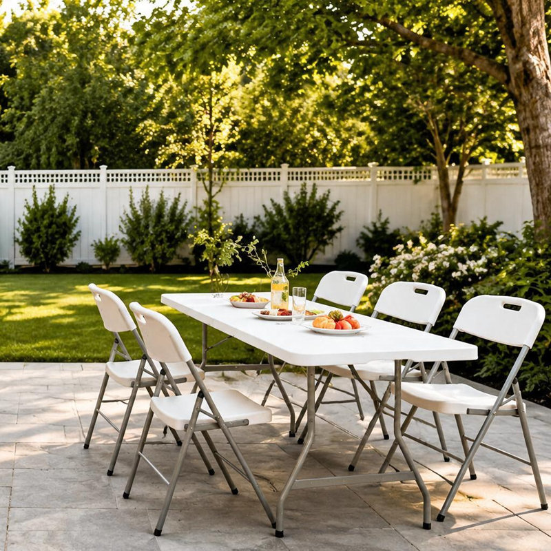 Table pliante en plastique 6 pi, table de pique-nique portable extérieure et intérieure, poignée - blanc