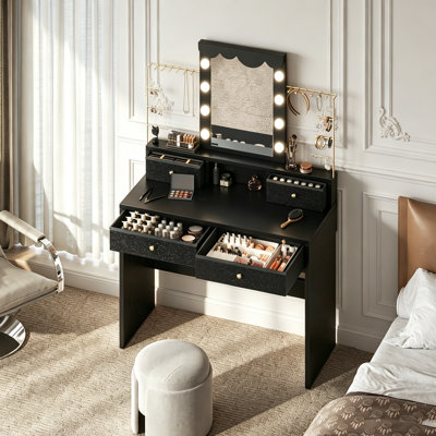 Bureau de coiffeuse avec grand miroir et lumières