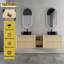 Ensemble de meuble-lavabo double mural 72 po avec lavabo vasque en céramique, portes à fermeture douce et tablette de rangement ouverte 72 po, finition chêne blanc américain-533088806
