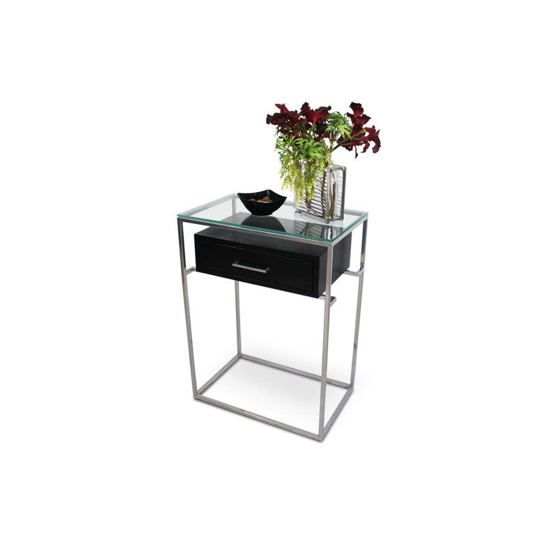 Damarii Glass Top End Table, Chrome, Black