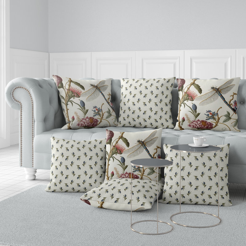 Fluttering Flora Ikat Reversible Throw Pillow, 16" x 16"