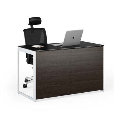 Sequel Desk With Back Panel - Charcoal Stained Ash, Black Metal