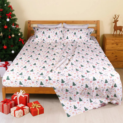 Kingrest 100% Cotton Christmas Printed 4PC Deep Pocket King Sheet Set Fit 16", Breathable Super Soft King Size Sheet Set, Luxury Hotel Style Home Decor King Bed Sheet Set, Gift for Women, Men