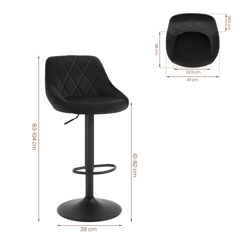 Paynter Swivel Upholstered Adjustable Height Bar Stool with Steel Frame, Black, 2