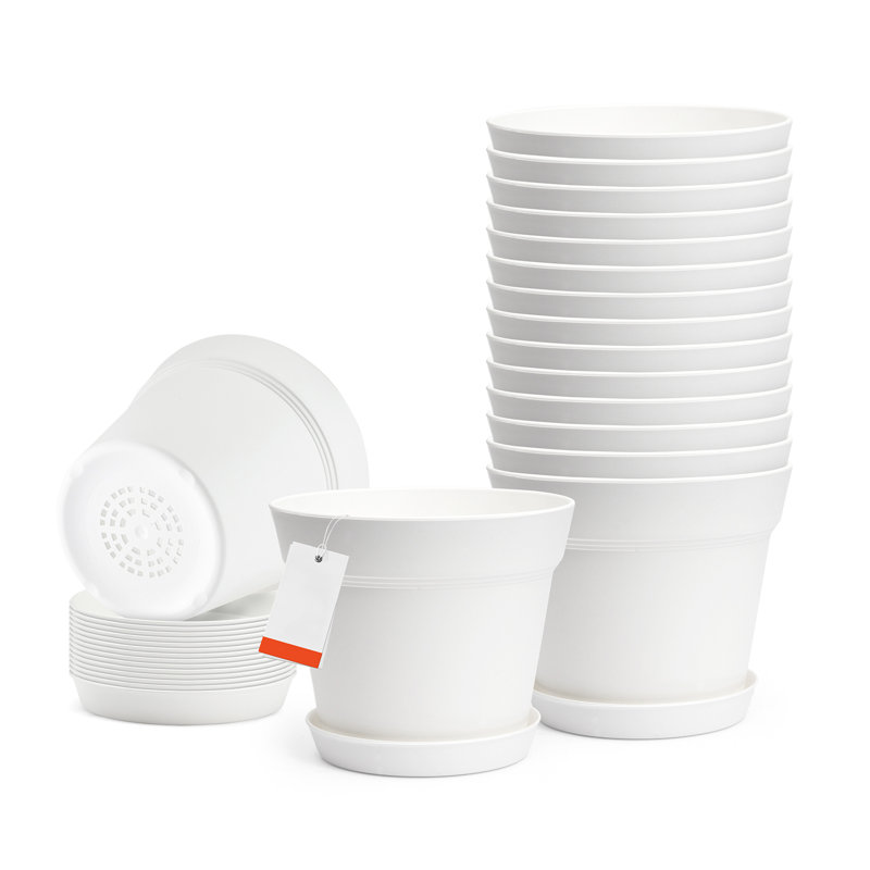 6 pots à fleurs en plastique durables avec trous de drainage et soucoupes 6 po