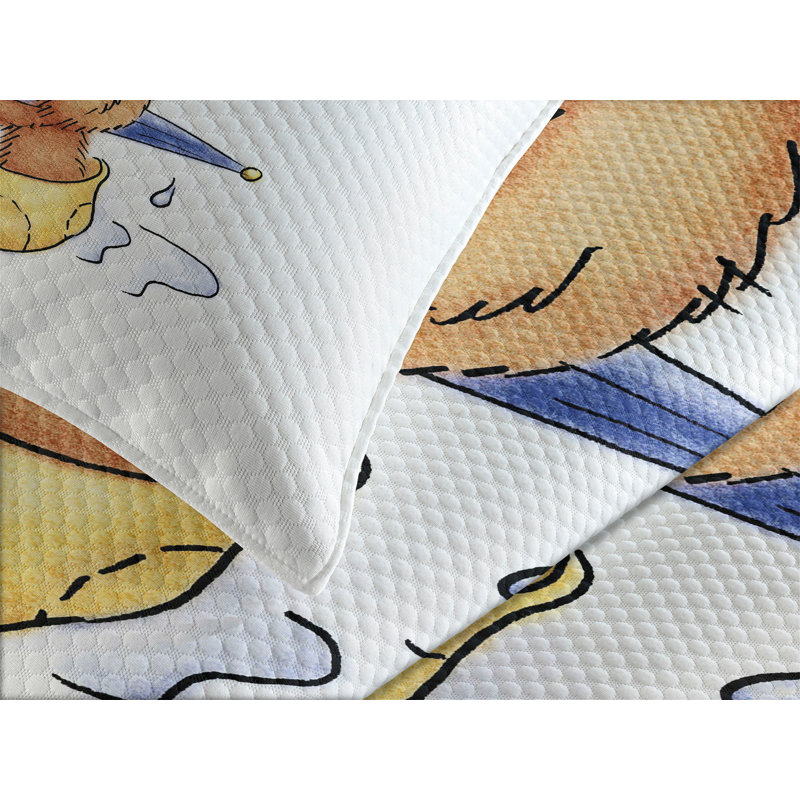 Ambesonne Ambesonne Bear Bedspread Set Teddy Bear Rain Umbrella Sand Brown Yellow Blue