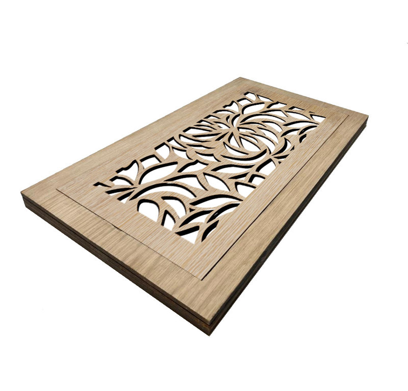 Registre de plancher de bois franc. Ouverture de conduit 6 x 12 (total 9 x 15) - Conception à feuilles