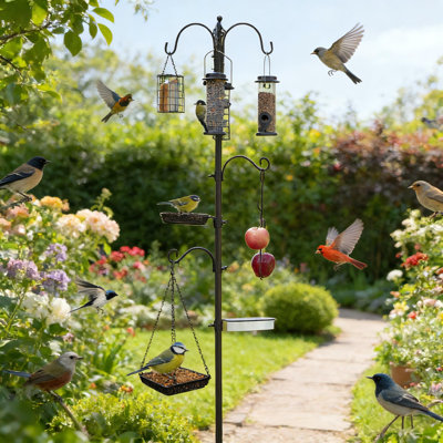 Bird Feeder Station With Suet Cage & Water Bowl Fruit Hook For Wild Birds