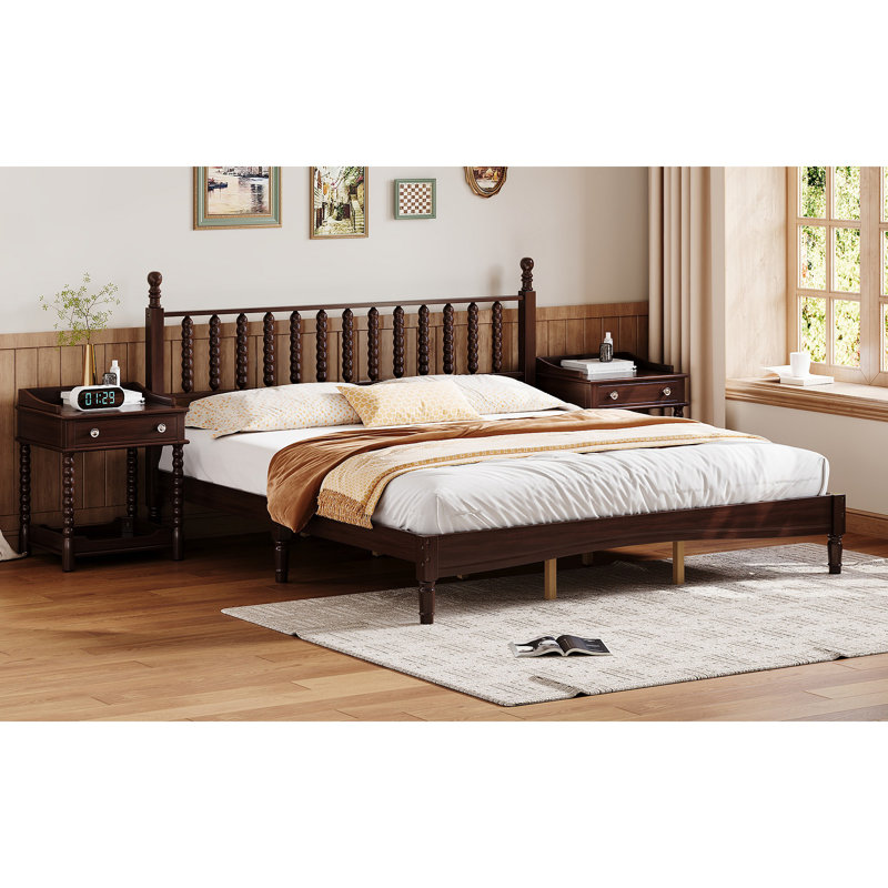 Lit plateforme en bois avec tête de lit en forme de gourde, lit plateforme de style rétro avec support à lattes en bois