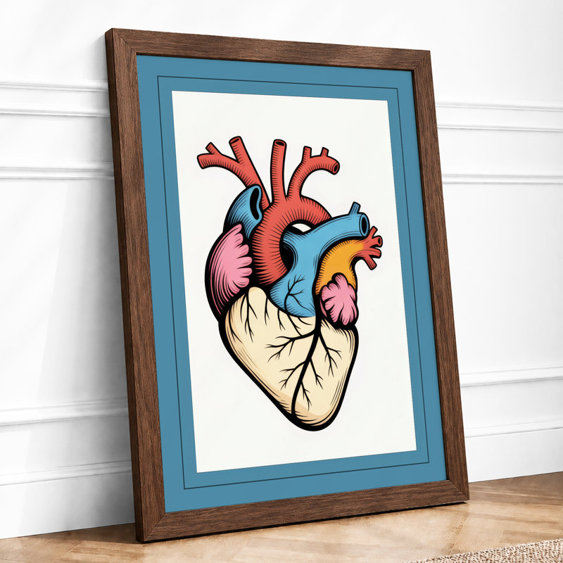 Anatomical Heart Diagram Modern - Framed Print, Walnut, A4 - 29.7 x 21.0 cm