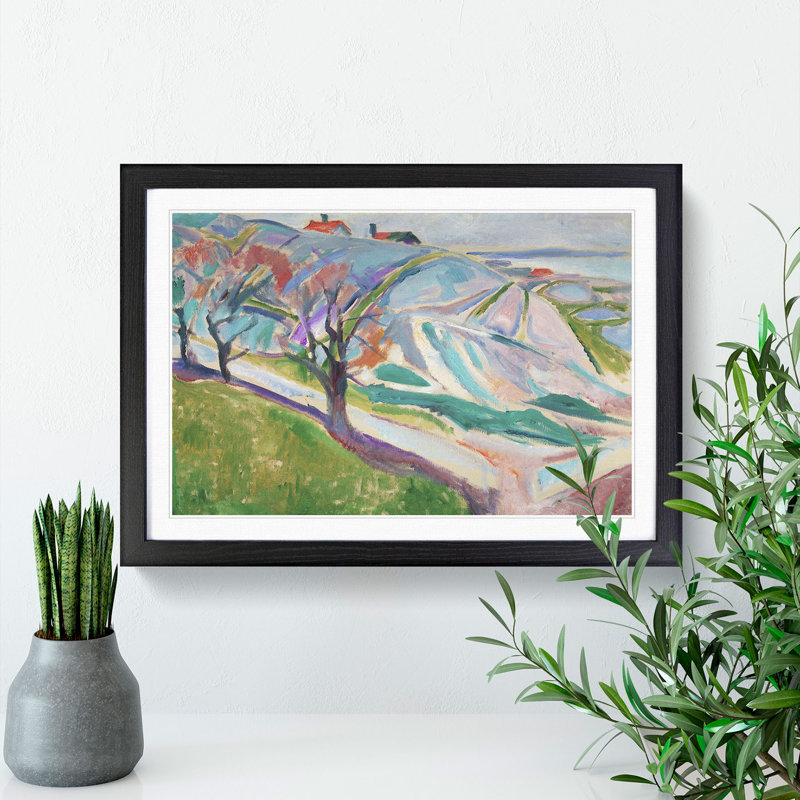 Landscape of Kragero by Edvard Munch - Picture Frame Painting, 27cm H x 36cm W x 2cm D, Black Framed