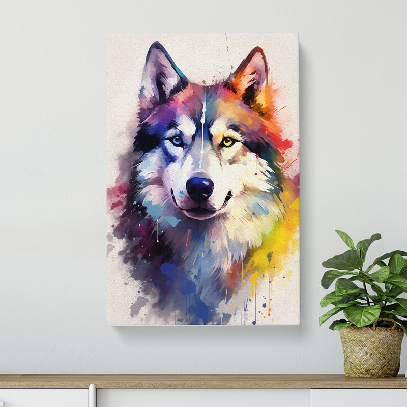 Husky Gestural - Wrapped Canvas, 50cm H x 35cm W x 3cm D