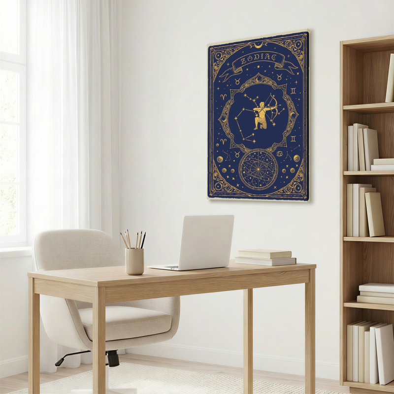 Ensemble d'une toile tendue représentant les constellations du zodiaque, H 18 po x l 12 po
