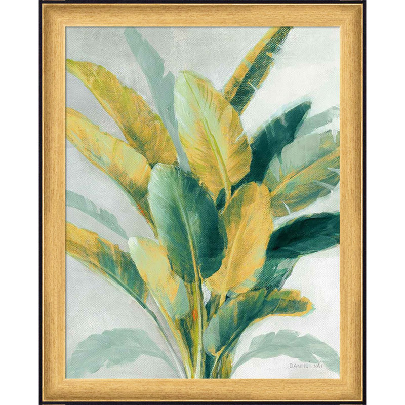 «Greenhouse Palm II» sarcelle, vert et or par Danhui Nai, art mural encadré