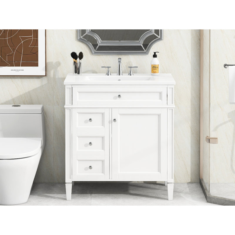 Meuble-lavabo de salle de bain 30 po, armoire contemporaine avec 2 tiroirs et espaces de rangement cachés, compartiment supplémentaire élégant, pour