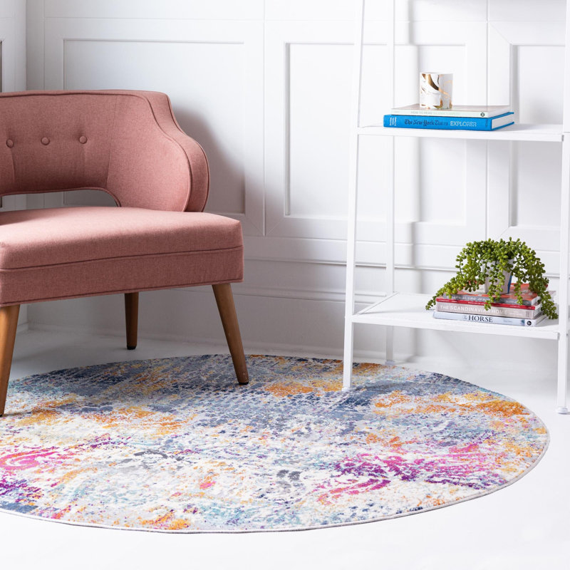 Tapis bleu / gris / mauve, Rond 5 pi 2 po