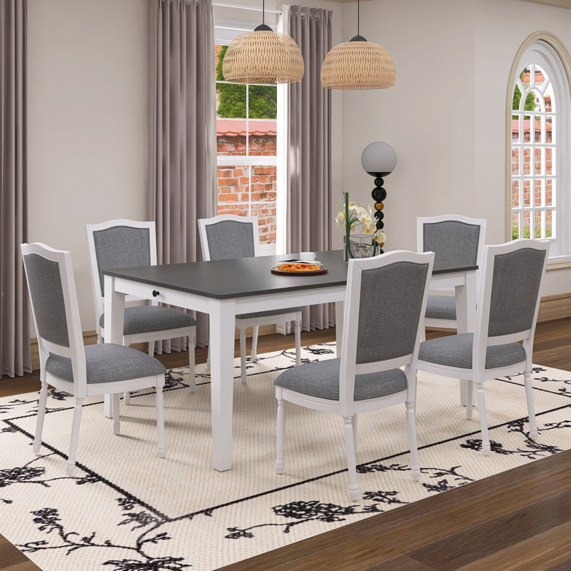 Rustic 7-Piece 78.1Inch Extendable Dining Table Set, Dark Gray