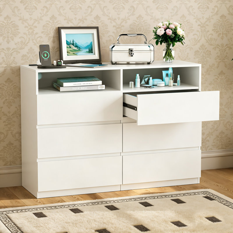 Modern 6-drawer Led Dresser – Smart Lighting + Massive Storage, White