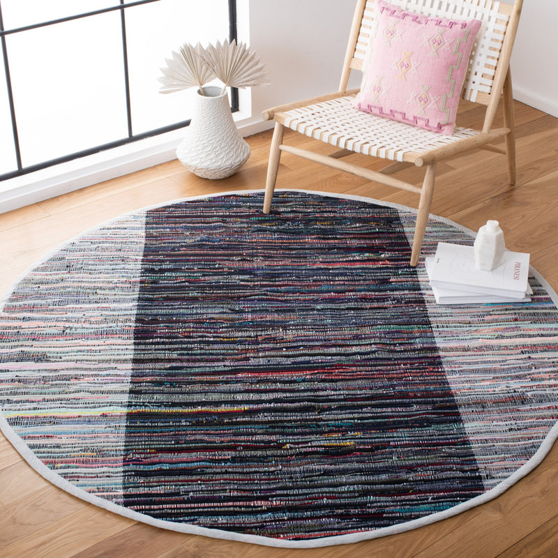 Rag Rug Flat Weave Cotton Striped Rug, Round 6'