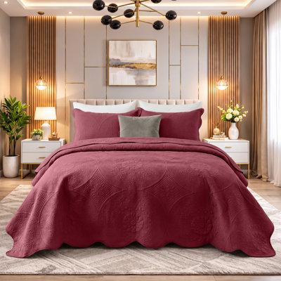 Embossed Floral Microfiber Quilt Set