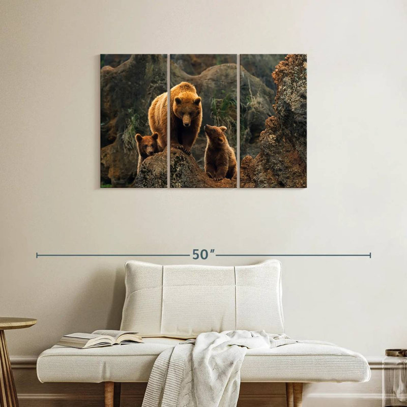 Bear And Cubs, 24" H x 38" W