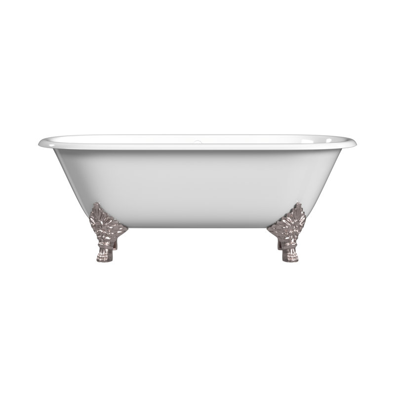 Carlton 70'' L Soaking Bathtub, Polished Nickel, White Interior with White Exterior