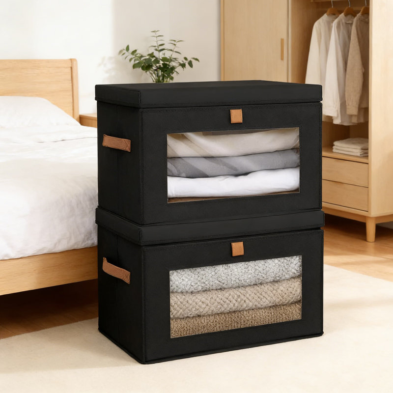 Collapsible Fabric Storage Bins With Lids & Clear Windows - Large Closet Organizer Box With Handles For Shelves, Under Bed, Blankets, Clothes, And Home Organization