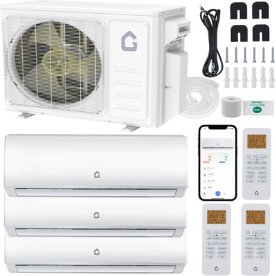 35,000 BTU 3-Zone Mini Split AC & Heat Pump System, 12k+18k+18k BTU Ductless Air Conditioners with WiFi & Alexa, Pre-Charged Condenser, Ultra-Quiet