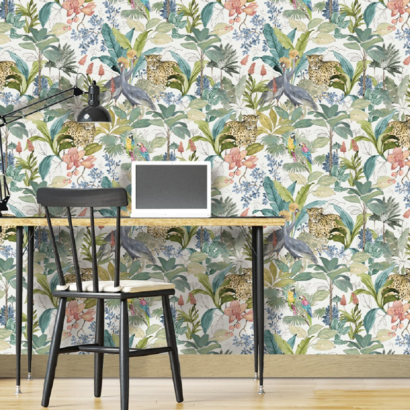 Scorpio 10m x 68cm Matte Finish Wallpaper Roll, White/Green/Turquoise