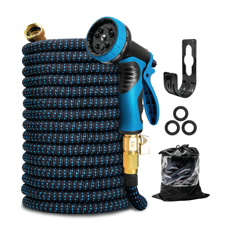 KOTTO Expandable Garden Water Hose, 10 Spray Nozzles, Anti-Rust Solid Brass Connector, Lightweight No-Kink Flexible - Blue 150ft