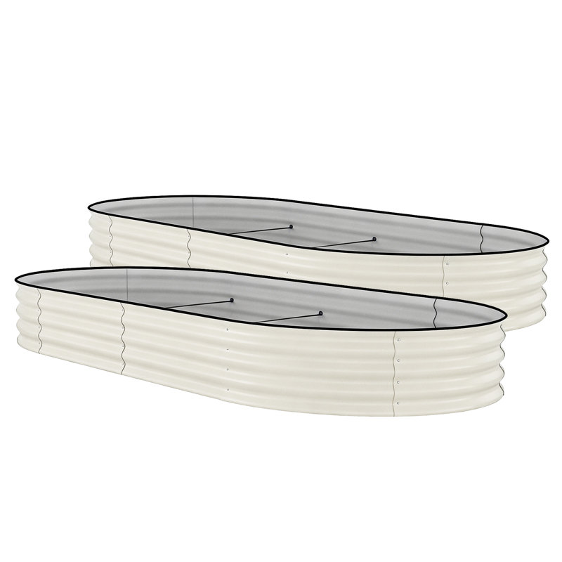 2 Pack 10x4x1.5 FT Galvanized Raised Garden Beds With anti-cut strip Durable Green Planter Box for Outdoor Vegetables Flowers Plants, Beige